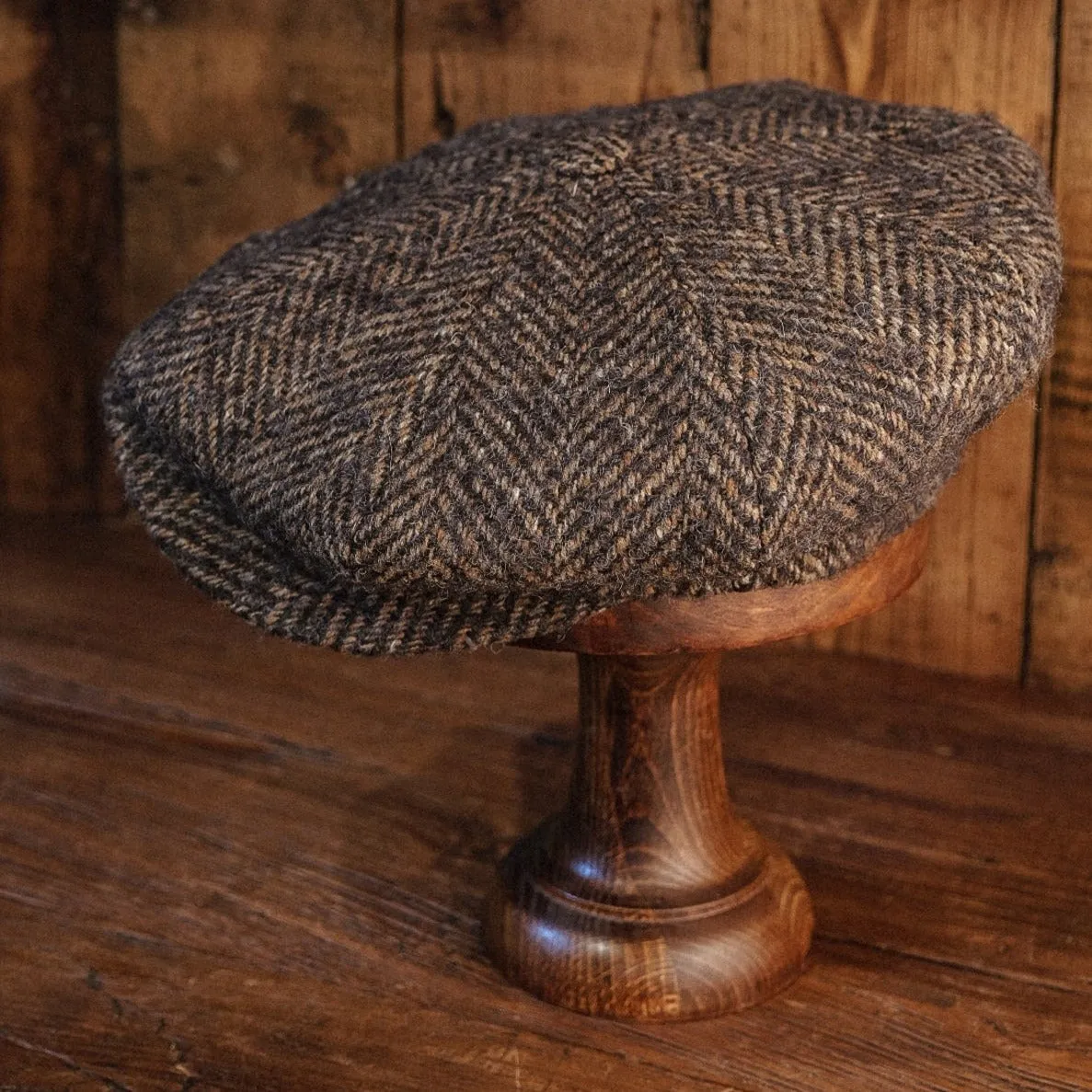 Eight Piece Walnut Herringbone Wool Newsboy Cap