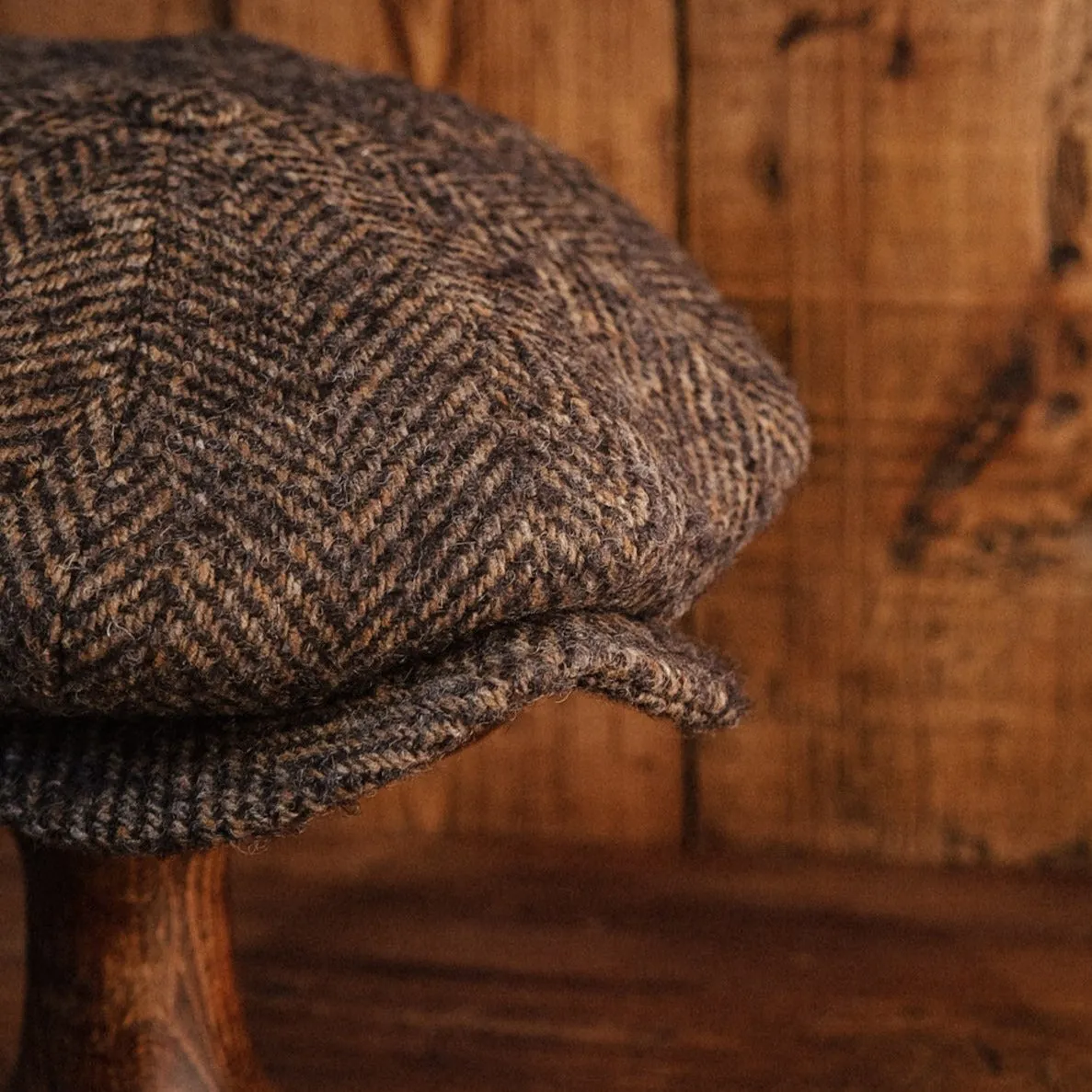 Eight Piece Walnut Herringbone Wool Newsboy Cap