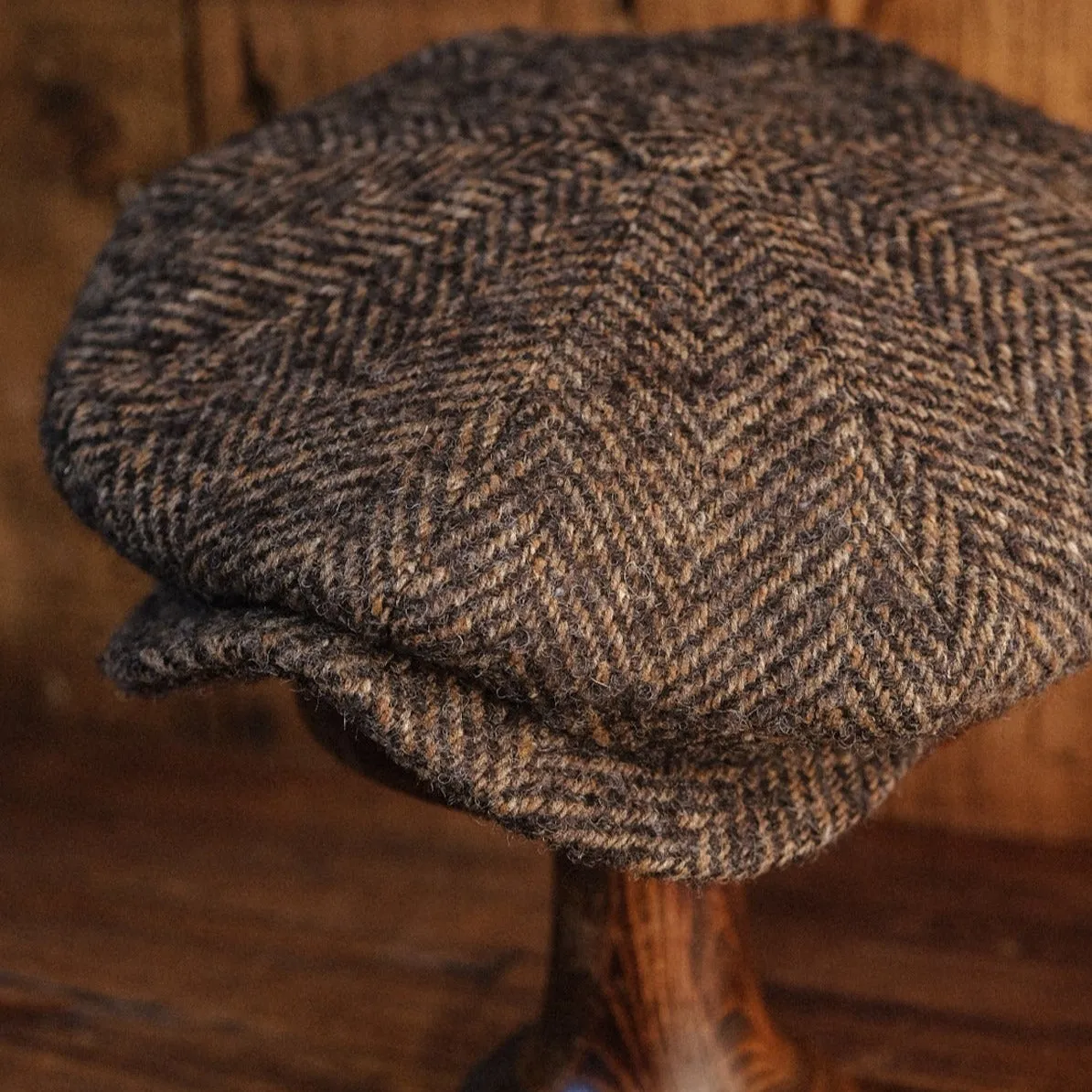 Eight Piece Walnut Herringbone Wool Newsboy Cap