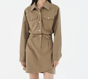 EIGHTHMONTH women's work skirt autumn skirt waist khaki long-sleeved shirt dress