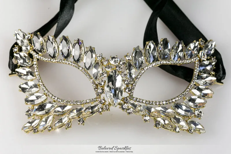 Eileen Marquise Crystal Cat Eye Masquerade Mask | Crystal | Gold