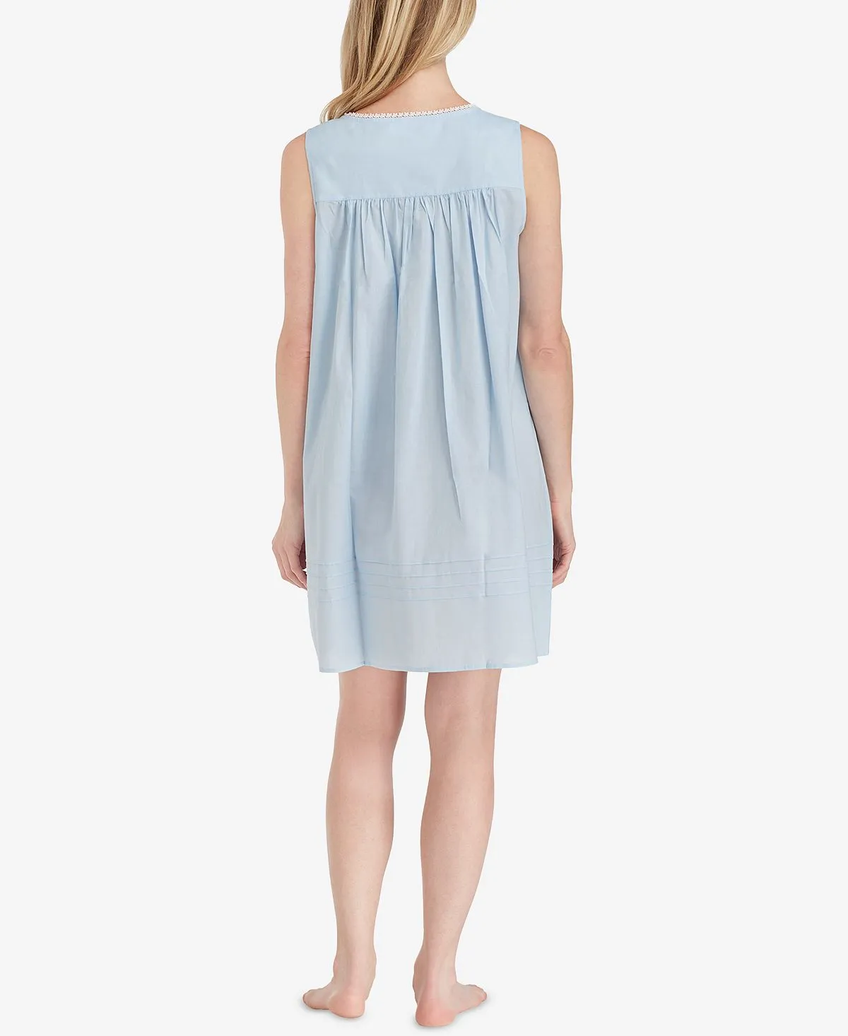 Eileen West Cotton Short Nightgown with Lace Trim, Blue