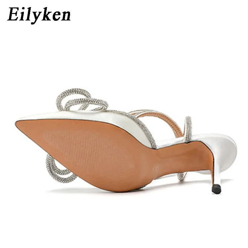 Eilyken Style Glitter Rhinestones Silk Women Pumps Crystal Bowknot Satin Spring Autumn Lady High Heels Party Prom Shoes