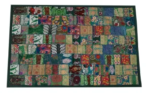 Ekam Art Embroidery Patchwork Design Home Decor Cotton Rectangular Wall Hanging Beaded Tapestries 40 X 60 Inch (Green)