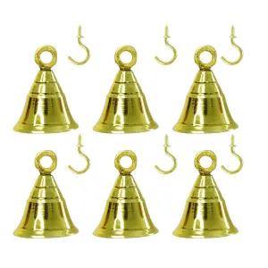 Ekhasa 100% Pure Brass Bells for Pooja Door | Decorative Bells for Puja Mandir | Small Pooja Door Bells | Pooja Room Bells Hanging with Hook | Hanging Bells for Pooja Decoration (Set of 6)