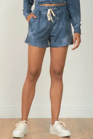 Elan Indigo Blue Tie Dye Drawstring Shorts