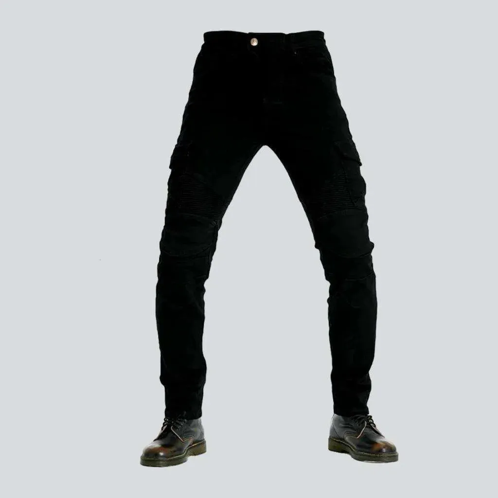 Elastic cargo men's biker jeans