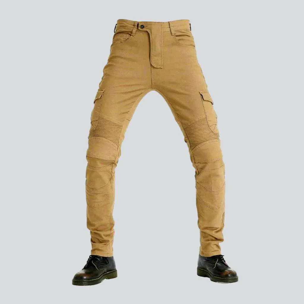 Elastic cargo men's biker jeans