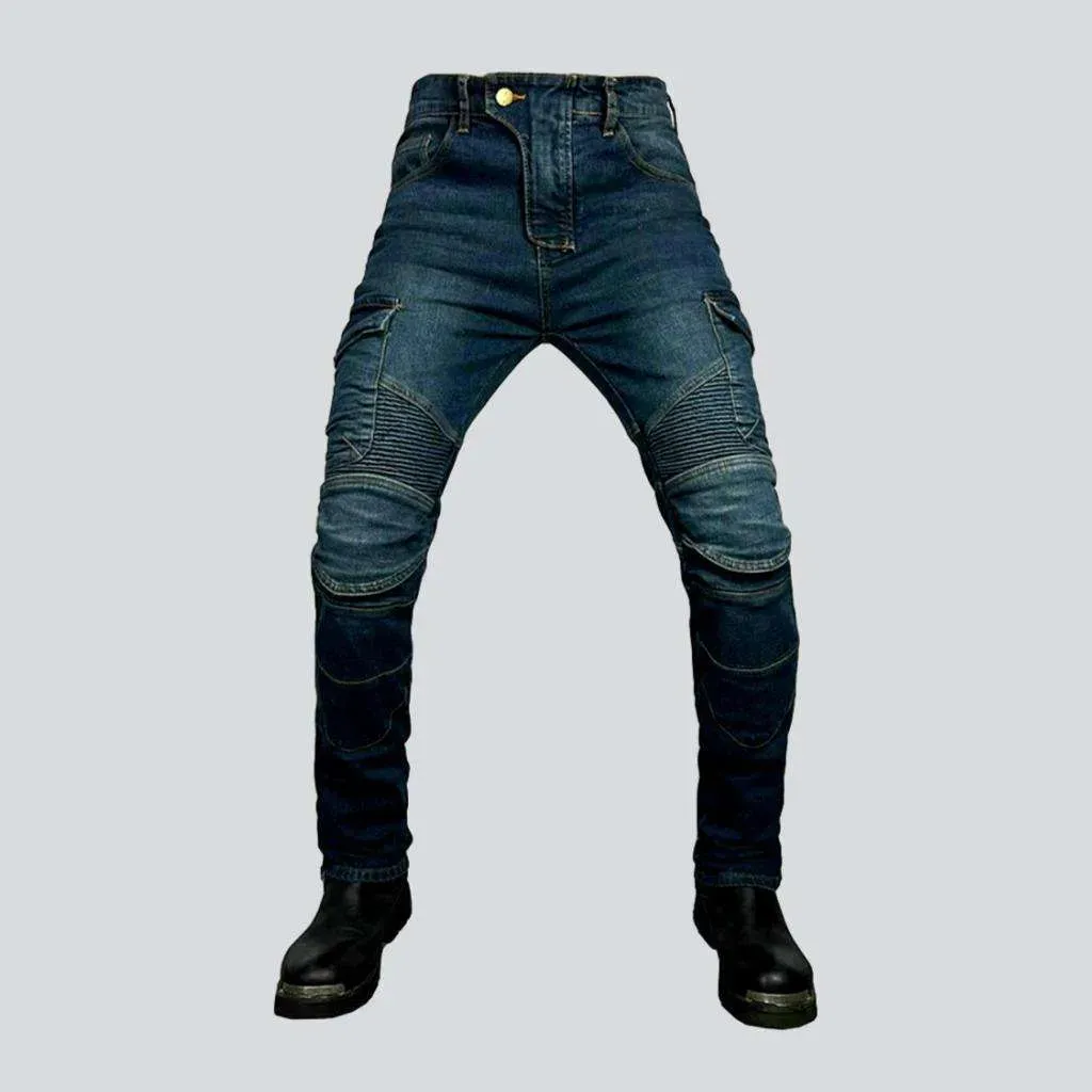 Elastic cargo men's biker jeans