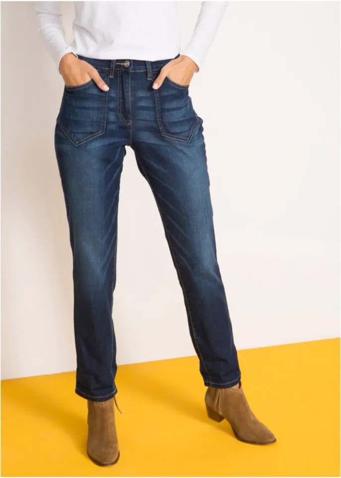 Elastic jeans with a high waist and a comfortable narrow belt Bpc Bonprix Collection, blue