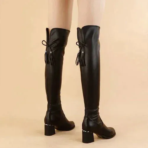 Elastic Leather Knee Boots