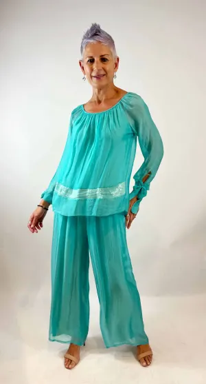 Elastic Off The Shoulder Top - Aqua