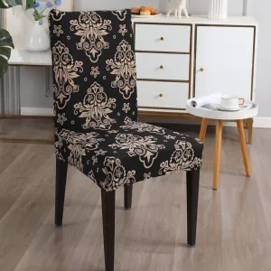 Elastic Stretchable Dining Chair Cover, Black Damask