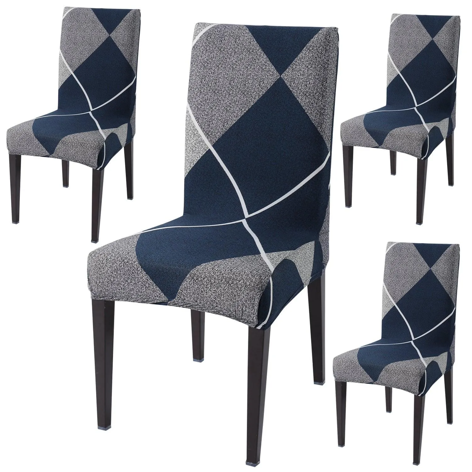 Elastic Stretchable Dining Chair Cover, Blue Rhombus