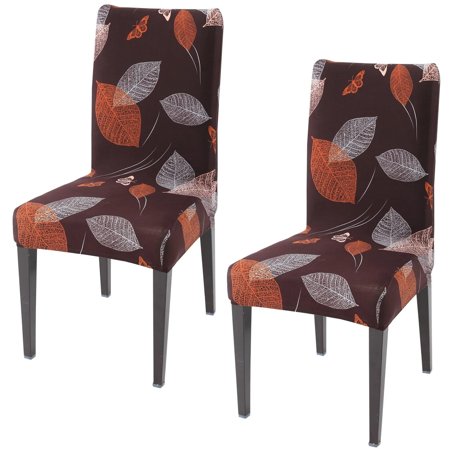 Elastic Stretchable Dining Chair Cover, Dark Brown Leaf