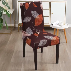 Elastic Stretchable Dining Chair Cover, Dark Brown Leaf