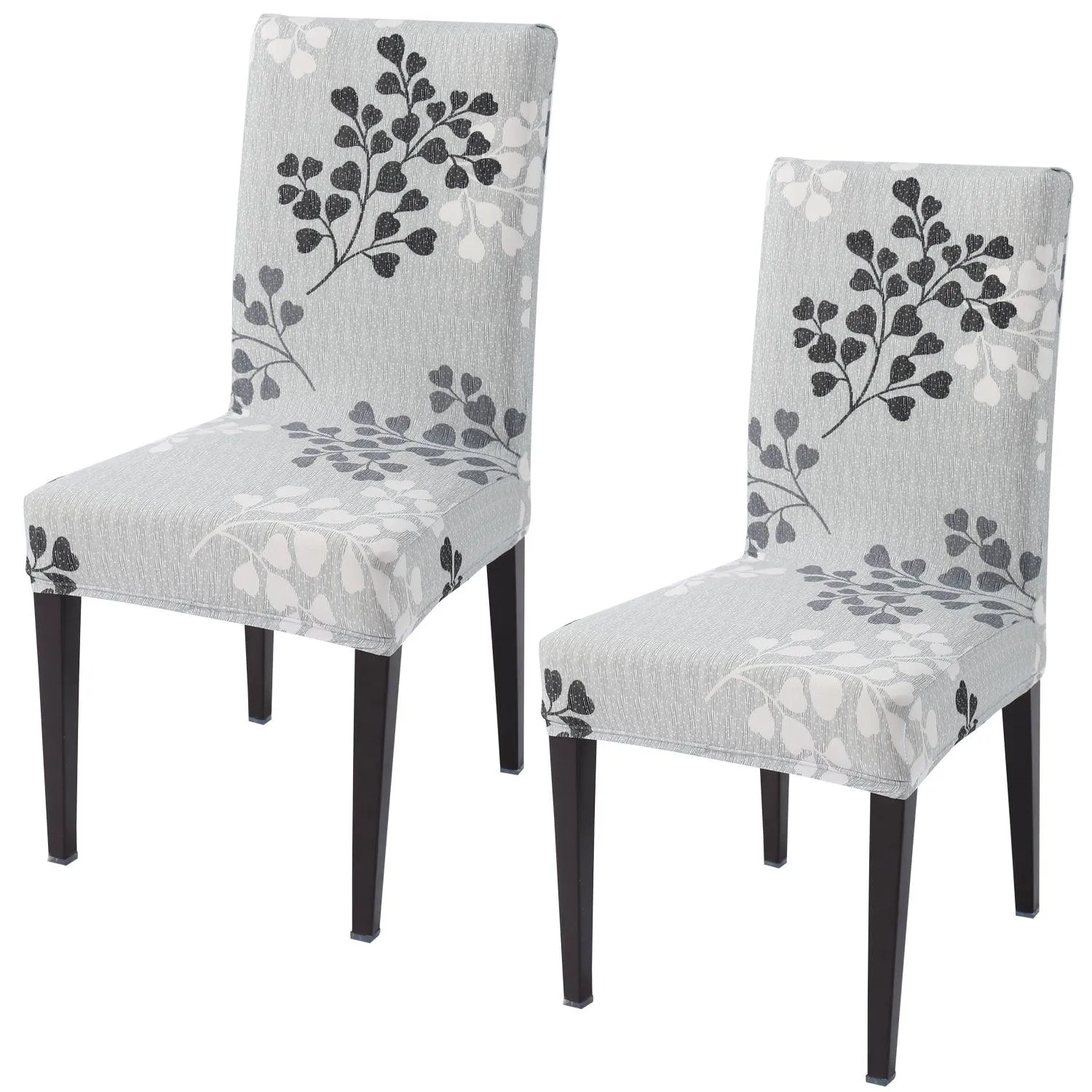 Elastic Stretchable Dining Chair Cover, Grey Leaves