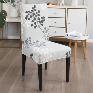 Elastic Stretchable Dining Chair Cover, Grey Leaves