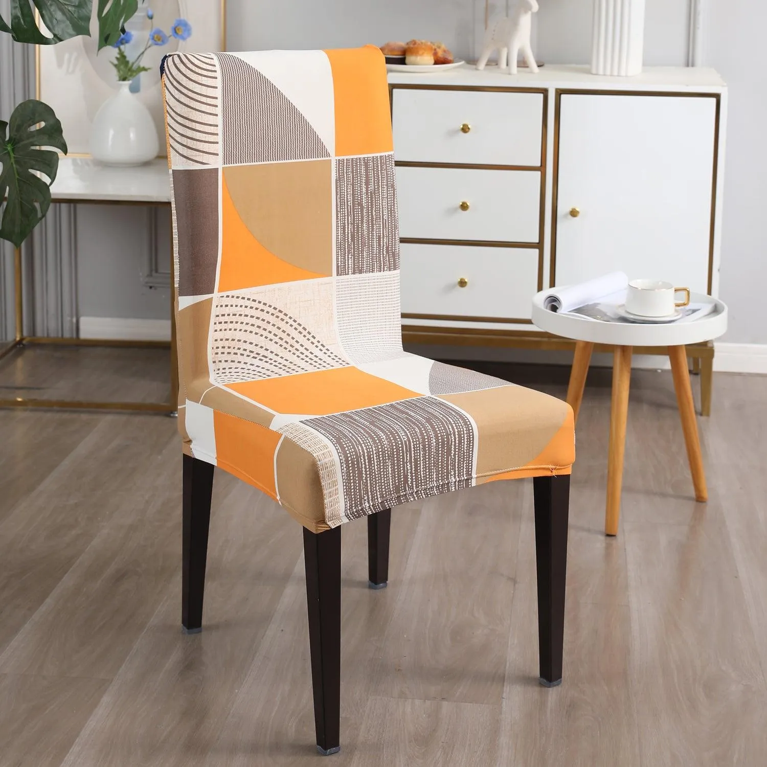 Elastic Stretchable Dining Chair Cover, Square Abstract