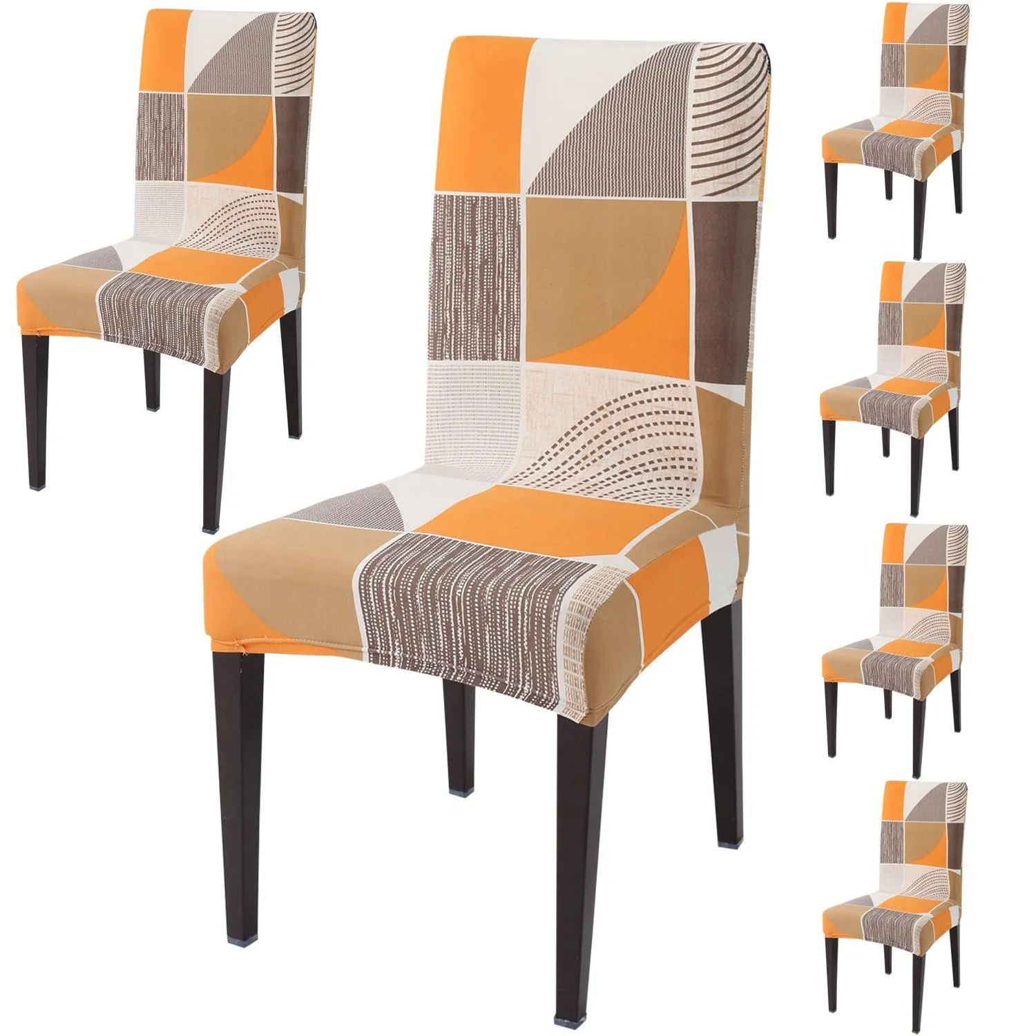 Elastic Stretchable Dining Chair Cover, Square Abstract