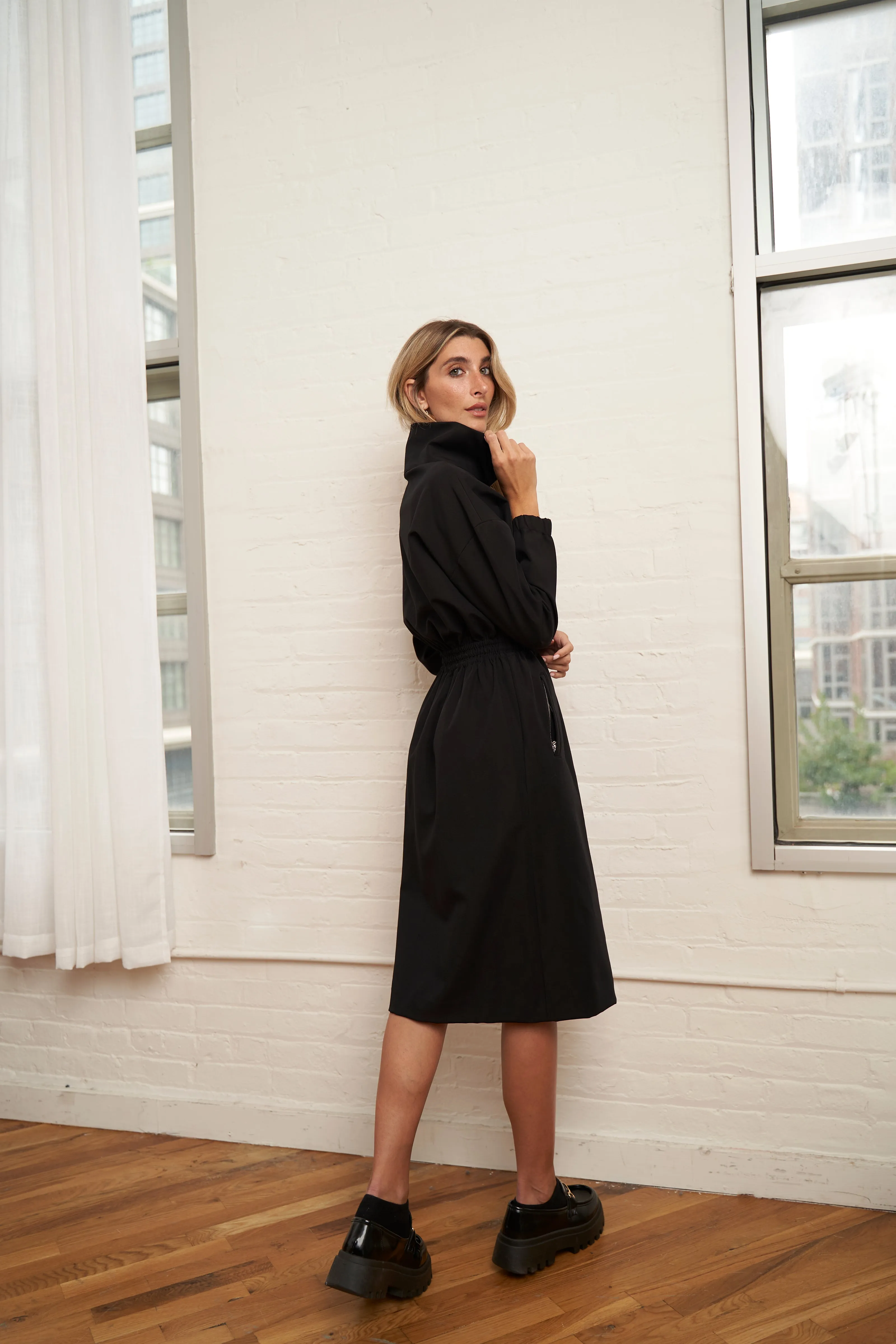 Elastic Waist Midi Dress