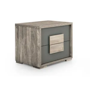 ELDON Driftwood Grey Dual-Drawer Nightstand