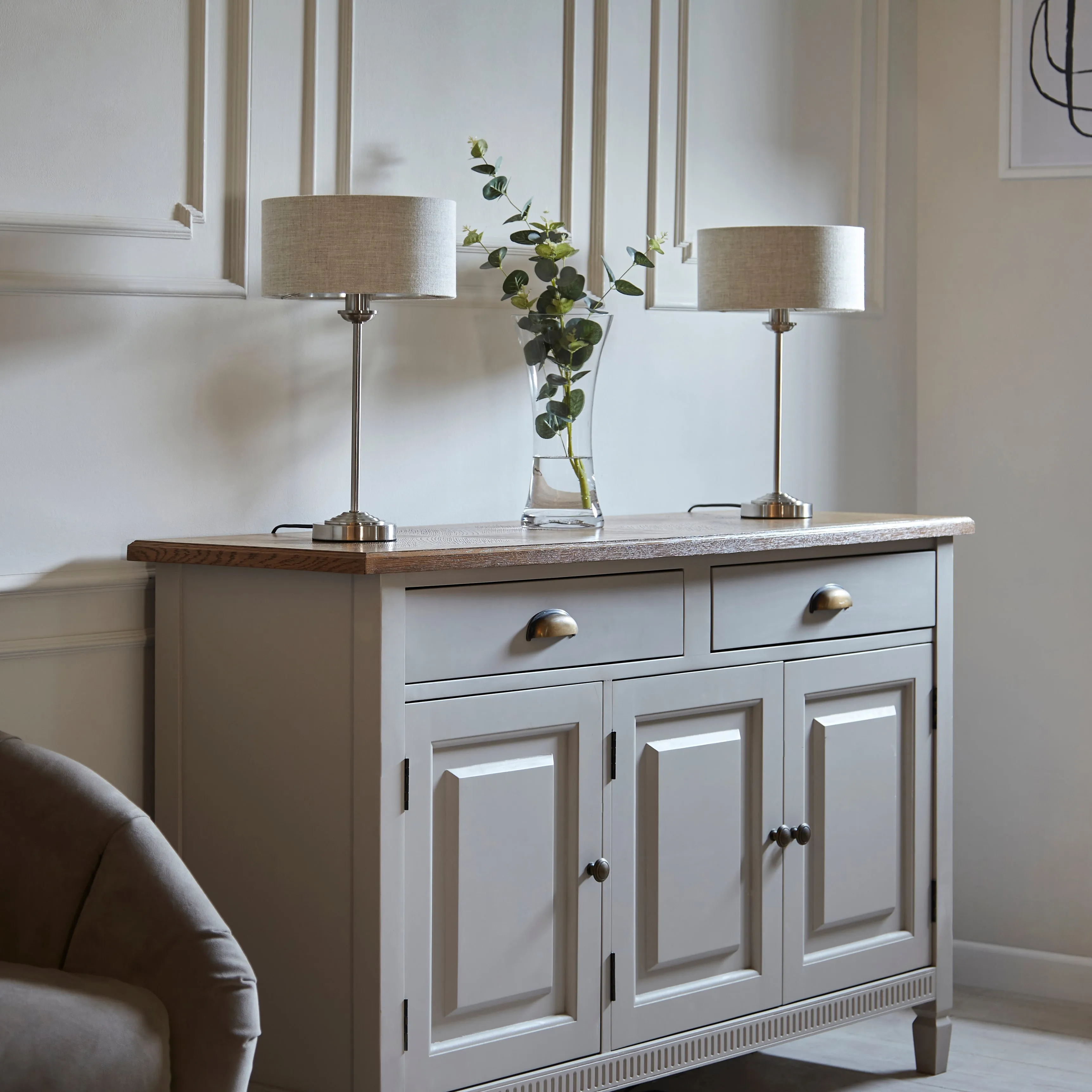 Eleanor Beige and Chrome Table Lamp