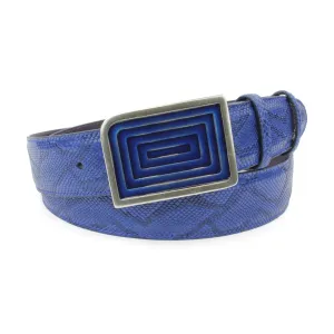 Electric Blue Mock Python Enamel Maze Belt