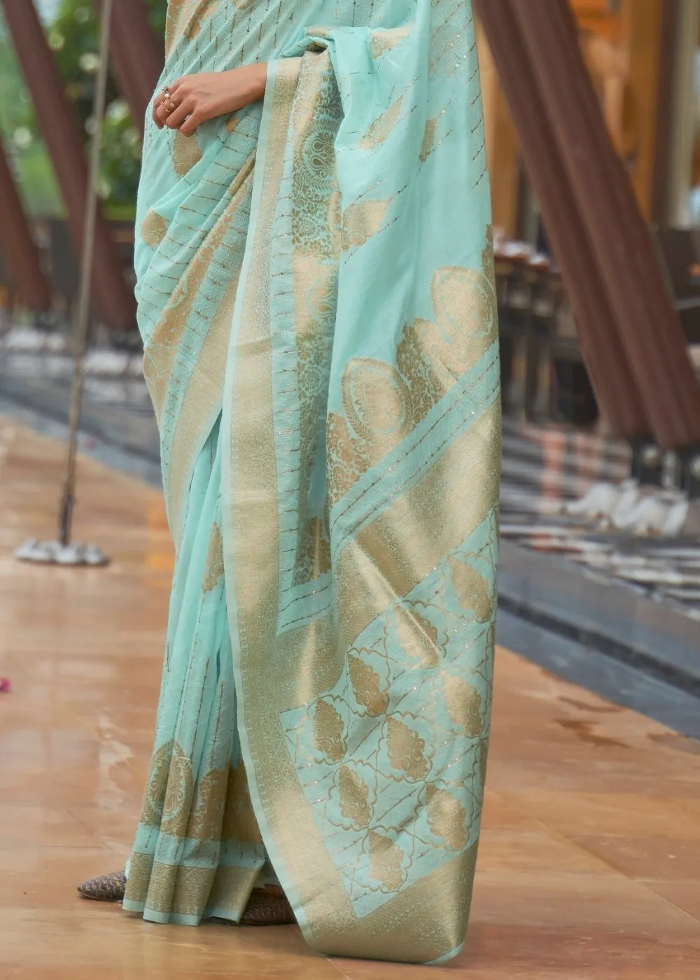 Electric Blue Zari Woven Silk Saree with Sequins work