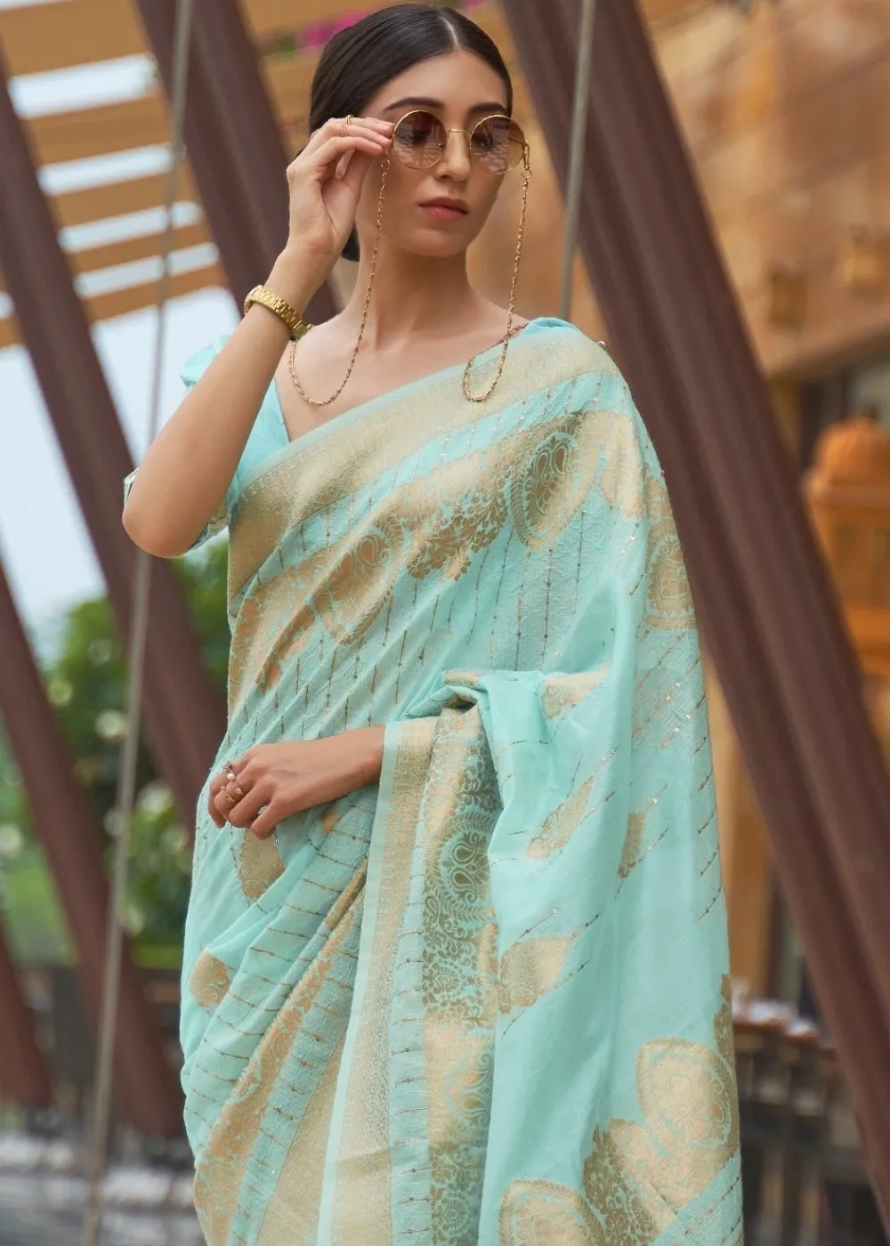 Electric Blue Zari Woven Silk Saree with Sequins work