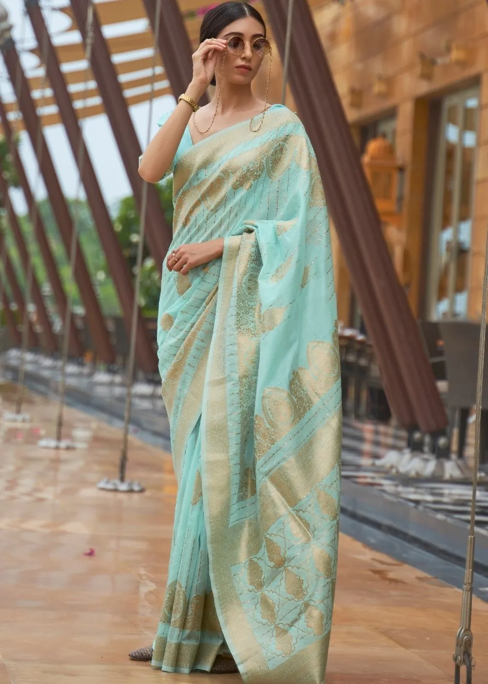 Electric Blue Zari Woven Silk Saree with Sequins work