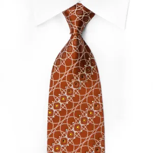 Elegance Rhinestone Necktie Silver Interlocking Circles On Brown With Silver Sparkles