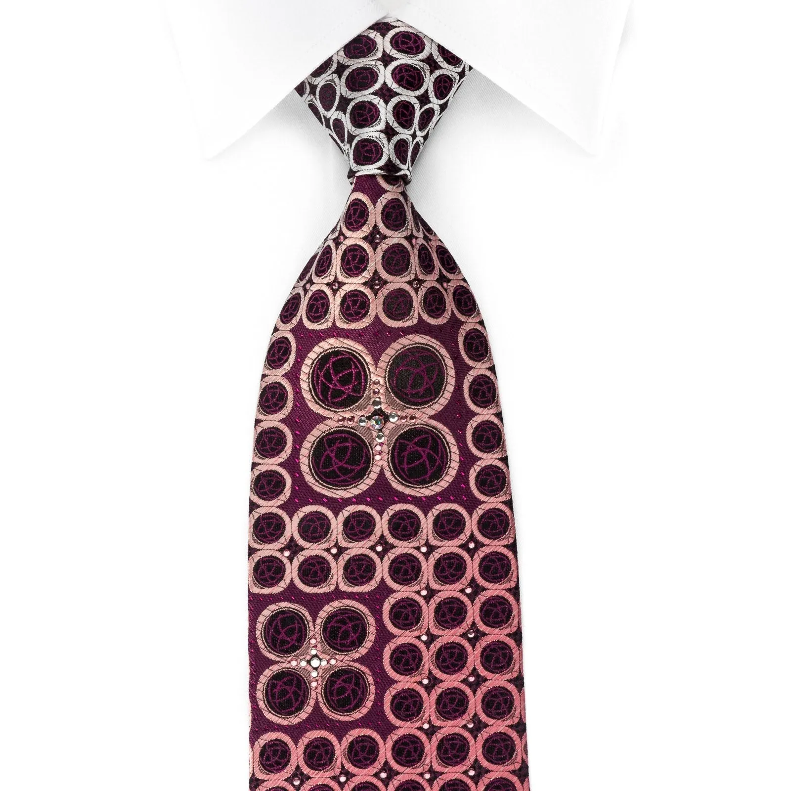 Elegance Rhinestone Silk Necktie Circles On Purple With Purple Sparkles