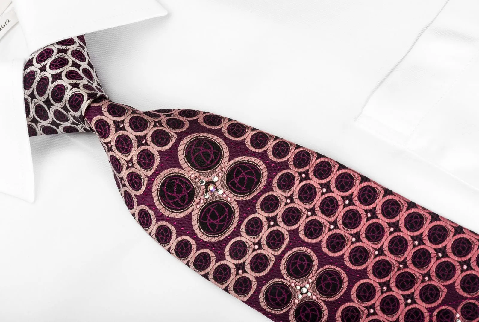 Elegance Rhinestone Silk Necktie Circles On Purple With Purple Sparkles