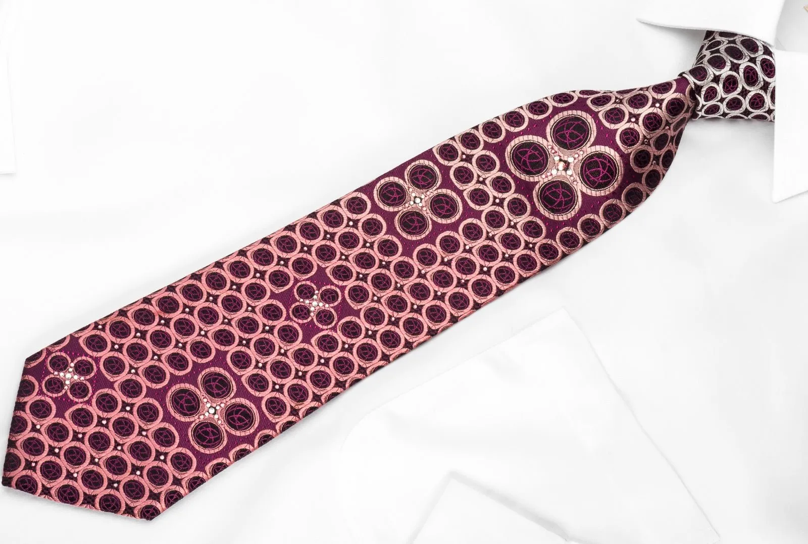 Elegance Rhinestone Silk Necktie Circles On Purple With Purple Sparkles