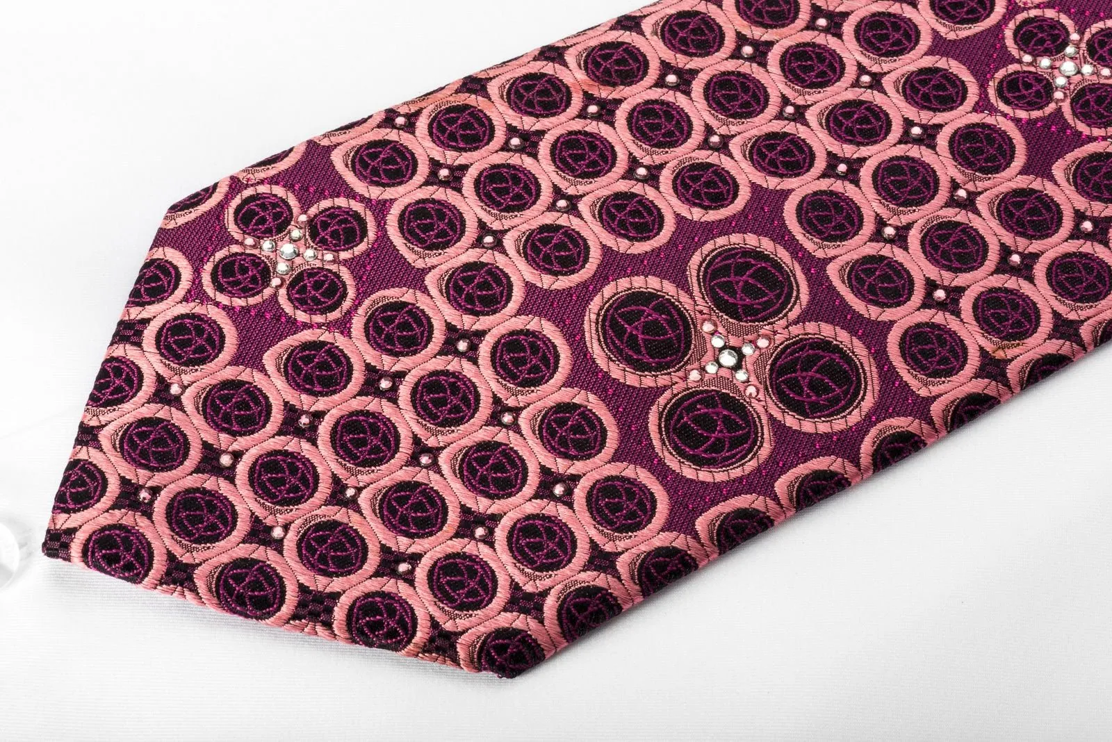 Elegance Rhinestone Silk Necktie Circles On Purple With Purple Sparkles