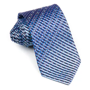 Elegance Silk Neck Tie Shades Of Blue Stripes With White & Blue Rhinestones