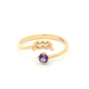 Elegant 10K Rose Gold Aquarius Ring with Amethyst