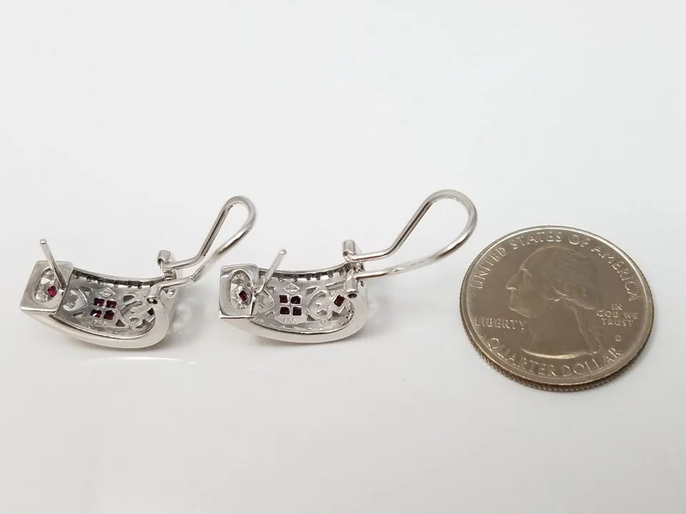 Elegant 14k White Gold Ruby Diamond Huggie Earrings