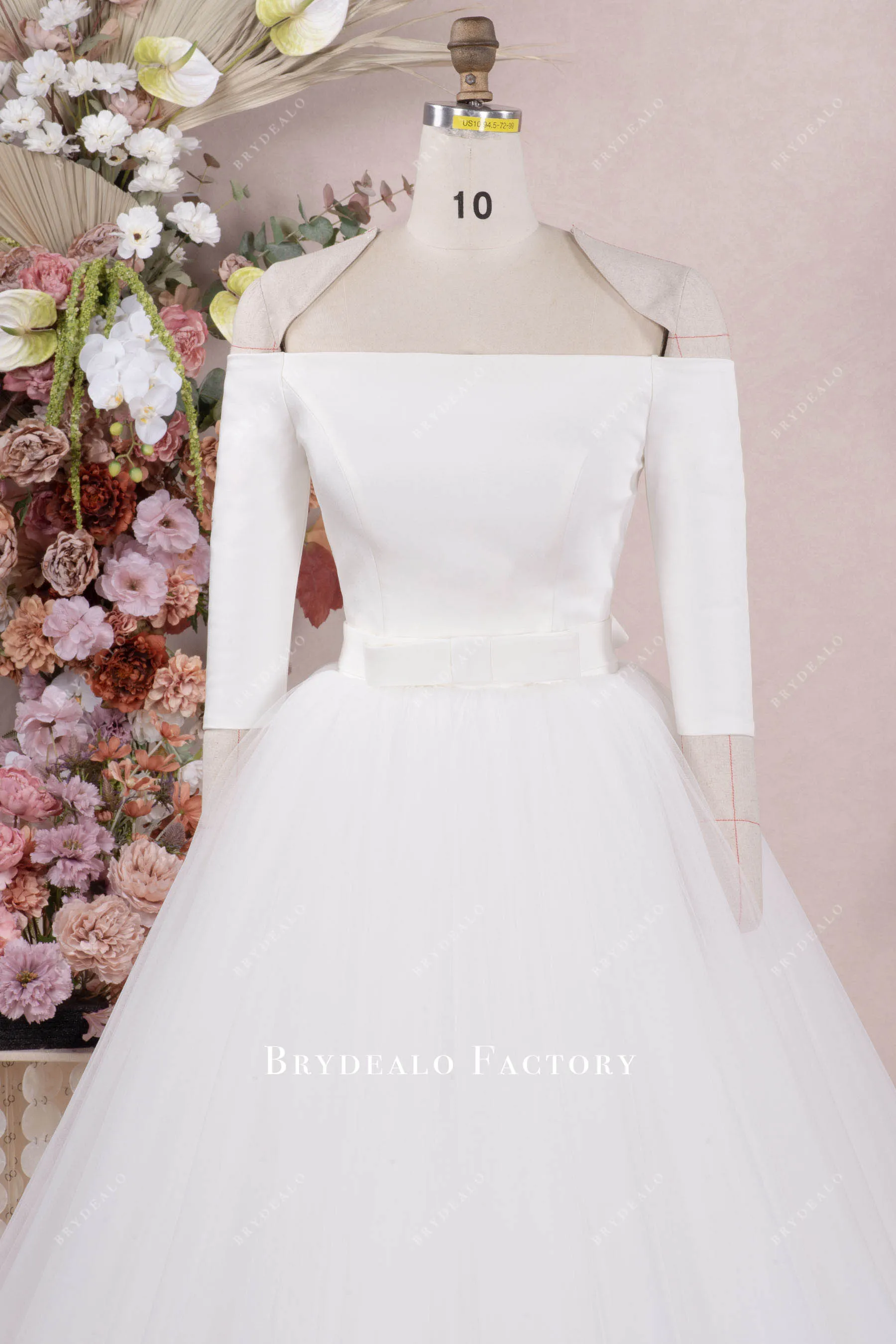 Elegant 3/4 Sleeve Tea-Length Wedding Dress With Tulle Overskirt