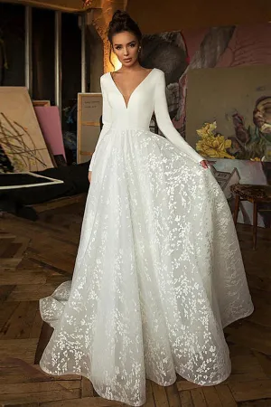 Elegant A Line Long Sleeve Lace Wedding Dress