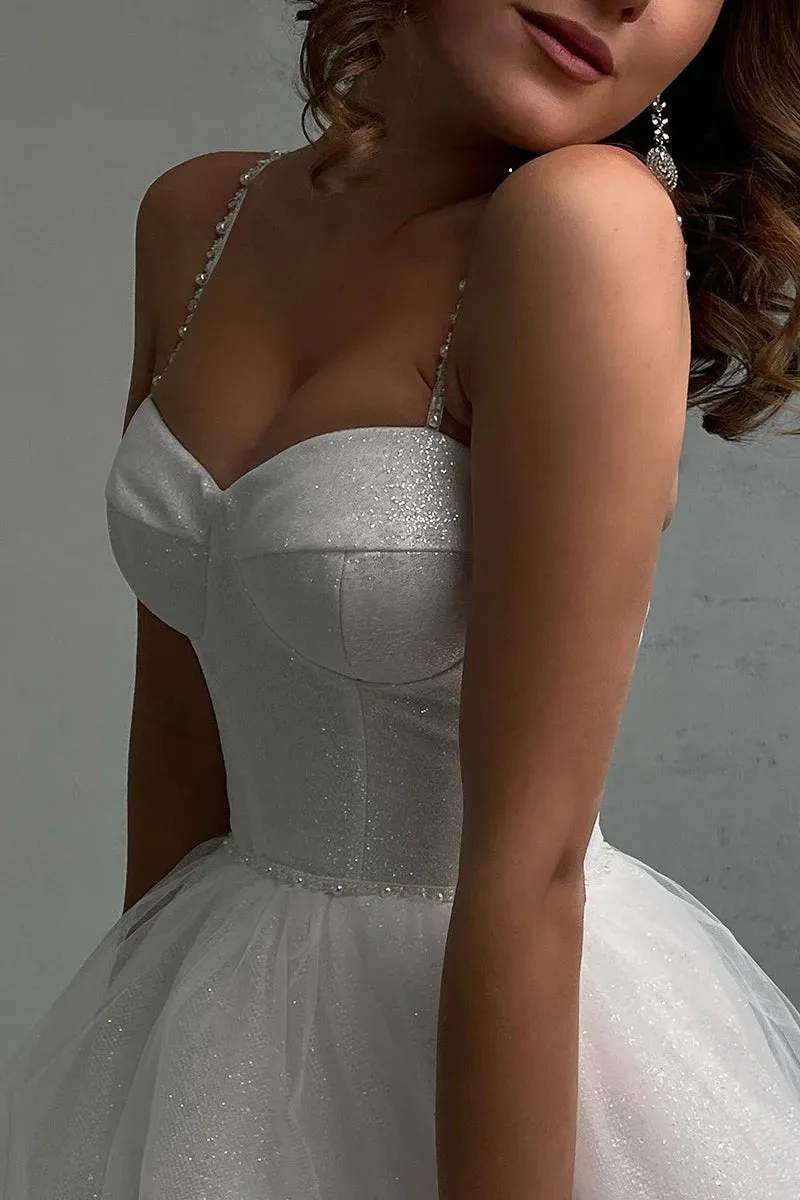 Elegant A-Line Spaghetti Straps Sweetheart Tulle Wedding Dress  WD647