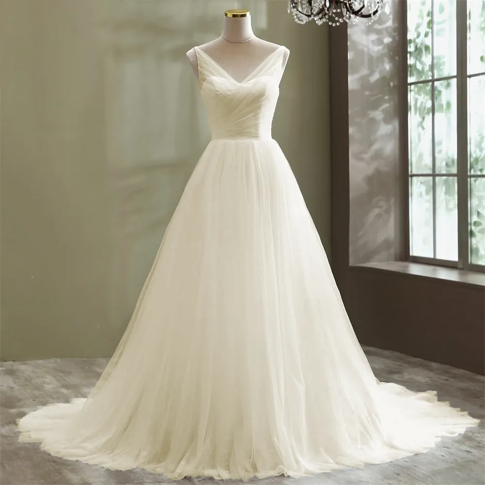 Elegant A-line Style Tulle Wedding Dress Bridal Gown Marriage Beach Dress