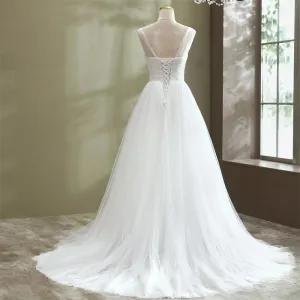 Elegant A-line Style Tulle Wedding Dress Bridal Gown Marriage Beach Dress