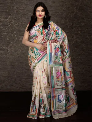 Elegant Allover Kantha Stitch Tussar Silk Saree