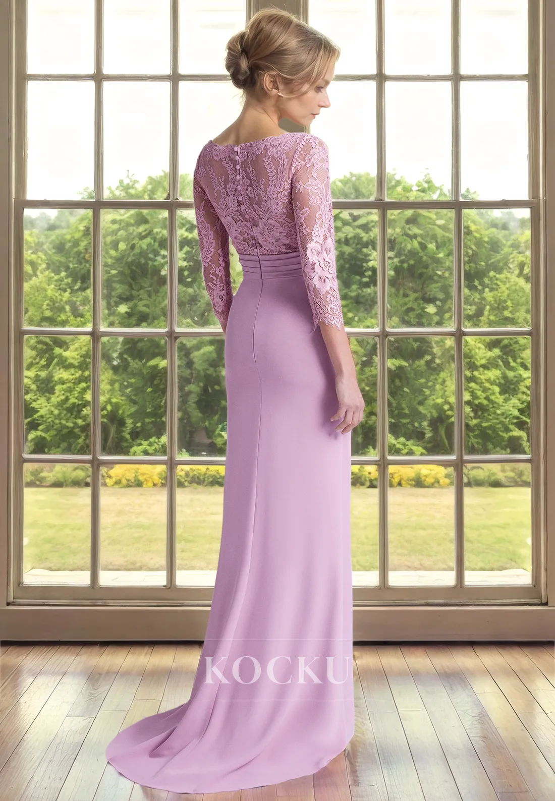 Elegant & Luxurious Long sleeves Appliques Sheath Chiffon Cocktail Mother of the Bride Dress