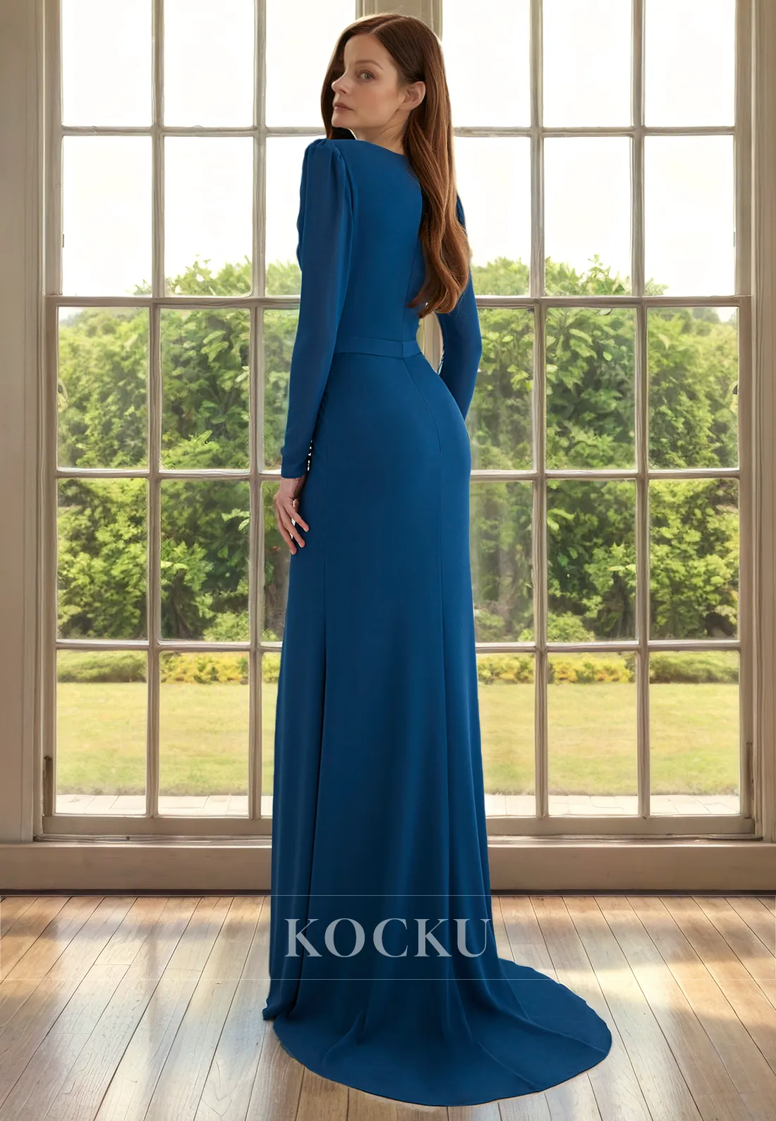 Elegant & Simple V-Neck Long sleeves Split Mermaid Cocktail Mother of the Bride Dress