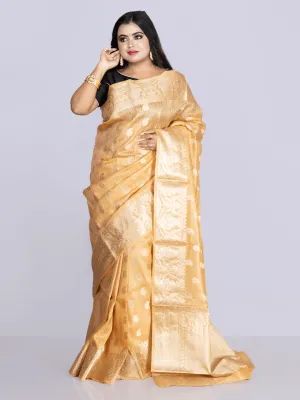 Elegant Arylide yellow Par Anchal Buti Linen Silk Saree