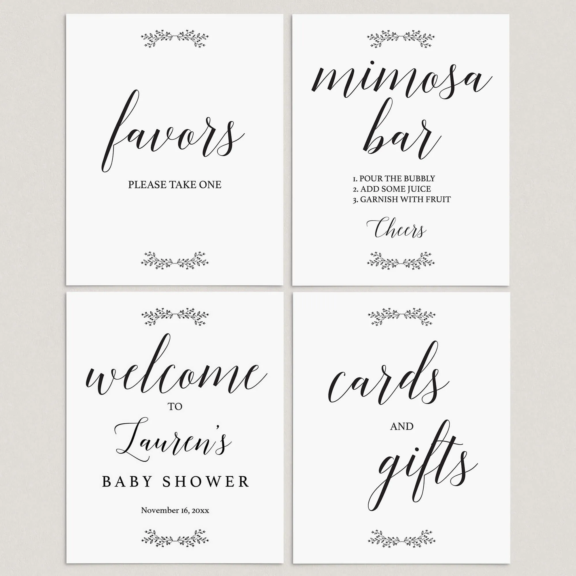 Elegant Baby Shower Signs Bundle Download