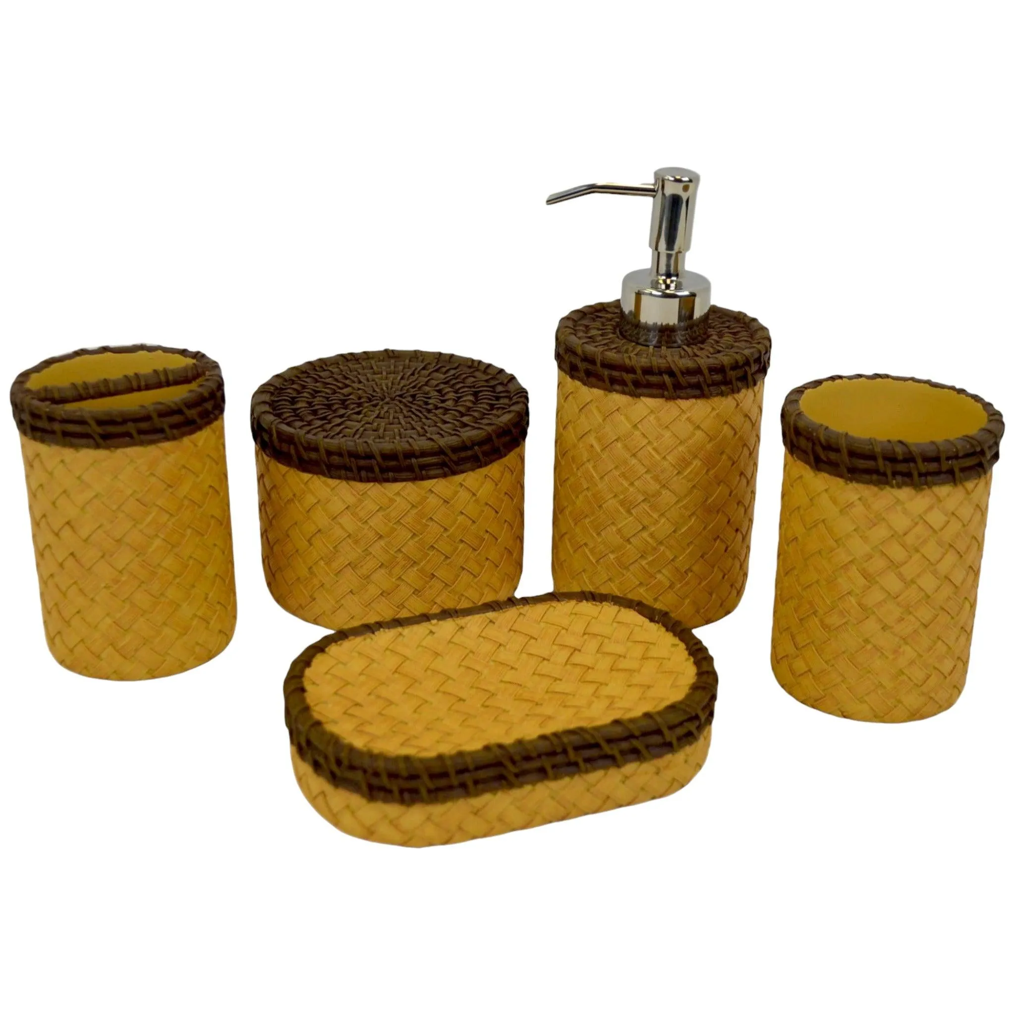 Elegant Beige Bathroom Set - Beige & Brown Basket Weave Design